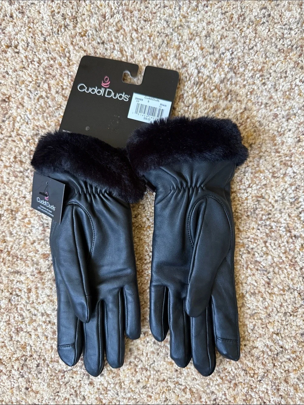 NWT Cuddl Duds Leather Gloves with Faux Fur Cuff
